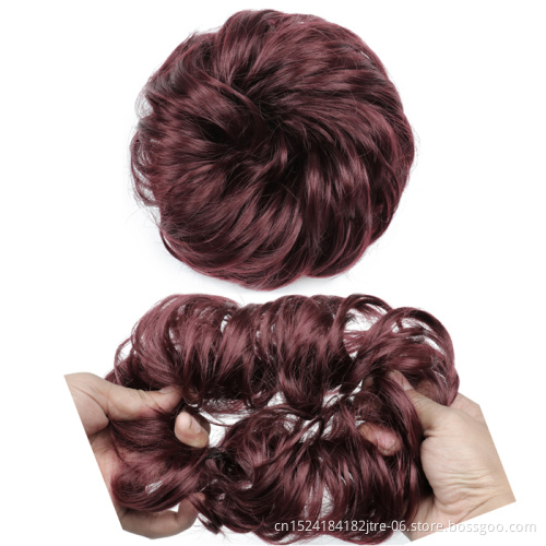 Women and Girls Curly Scrunchie Chignon Hair Bun With Rubber Band Synthetic Hair Ring Wrap On Messy Hair Bun Ponytails